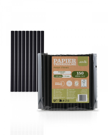 VESELA PREMIUM UNICA FOLOSINTA - Paie negre din hartie, 8 mm x 15 cm, 150 buc