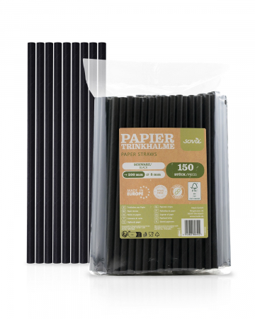 VESELA PREMIUM UNICA FOLOSINTA - Paie negre din hartie, 8 mm x 20 cm, 150 buc