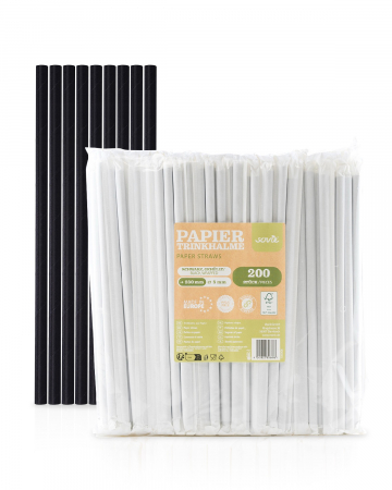 VESELA PREMIUM UNICA FOLOSINTA - Paie negre din hartie, ambalate individual, 8 mm x 23 cm, 200 buc