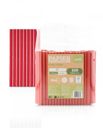 VESELA PREMIUM UNICA FOLOSINTA - Paie rosii din hartie, 8 mm x 15 cm, 150 buc