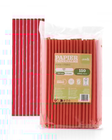 VESELA PREMIUM UNICA FOLOSINTA - Paie rosii din hartie, 8 mm x 23 cm, 150 buc