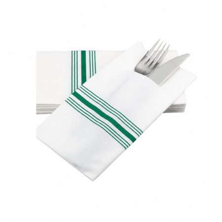 Linclass, HIGH QUALITY - Șervețele cu BUZUNAR pentru tacâmuri Linclass - Airlaid Verde Inchis / 43 x 43 cm / 75 buc
