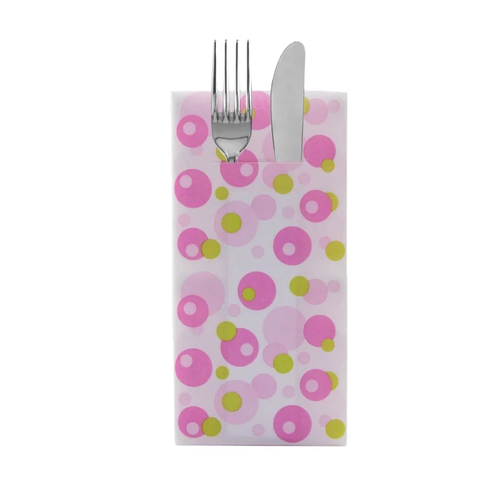 Colectie Limitata - Servetele cu BUZUNAR pentru tacamuri, Linclass Bubbles (roz-verde) / 40 x 40 cm / 180 buc