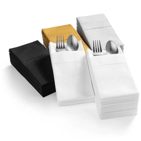 Servetele cu BUZUNAR pentru tacamuri Linclass cu manseta - Alb/ 40 x 40 cm / 75 buc [3]