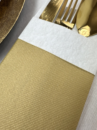 Servetele cu BUZUNAR pentru tacamuri Linclass - Gold (Auriu) cu manseta alba / 40 x 40 cm / 50 buc [3]