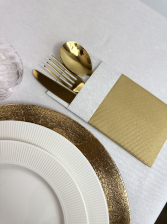 Servetele cu BUZUNAR pentru tacamuri Linclass - Gold (Auriu) cu manseta alba / 40 x 40 cm / 50 buc [2]