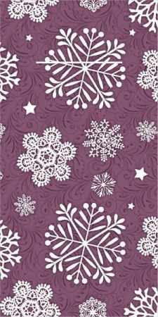 DECOR IARNA - Servetele cu BUZUNAR pentru tacamuri - Linclass Steven (fulgi, fundal mov) / 40 x 40 cm / 75 buc