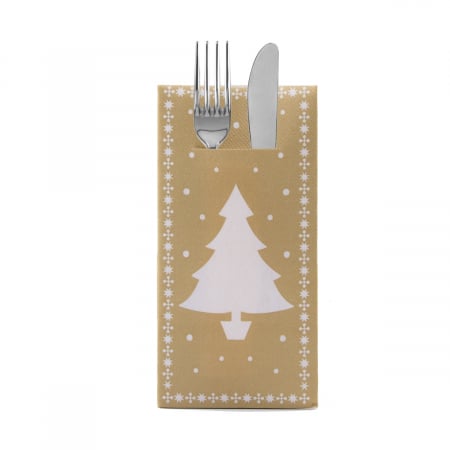 Servetele cu BUZUNAR pentru tacamuri pentru Craciun/Revelion - Linclass White Tree (auriu) / 40 x 40 cm / 12 buc [2]