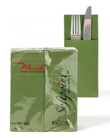 Servetele BUZUNAR tacamuri - Servetele cu BUZUNAR pentru tacamuri - Softpoint (Verde oliv) / 33 x 40 cm / 50 buc