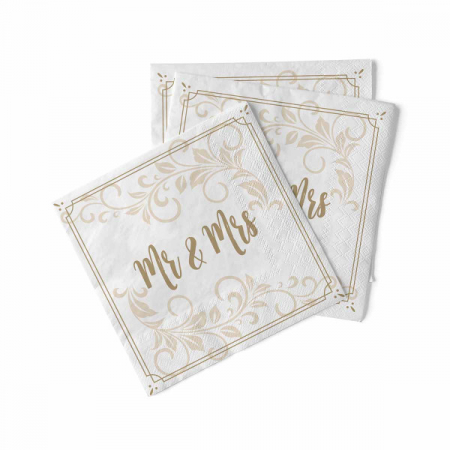 Servetele de masa 3 straturi pentru nunta, Mr & Mrs (ornament) / 33 x 33 cm / 100 buc [1]