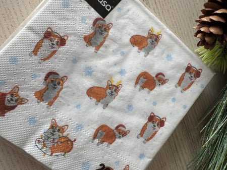 Servetele de masa, 3 straturi - Servetele de masa 3 straturi Tissue - X-Mas Corgies (catelusi corgi), 25 x 25 cm, 20 buc