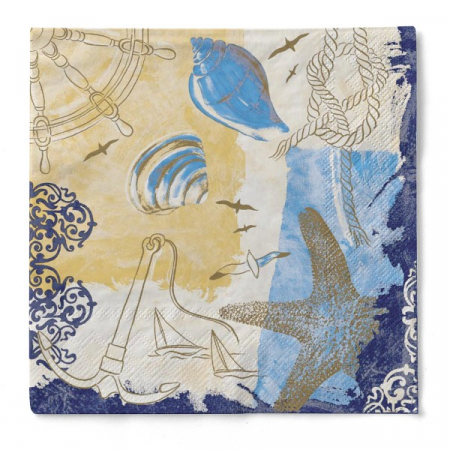 Servetele de masa, 3 straturi, IMPRIMEU - Servetele de masa 3 straturi, Tissue - Del Mar (Imprimeu marin) / 33 x 33 cm / 100 buc
