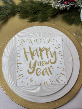 DECOR AURIU - Servetele de masa, 3 straturi, Tissue - Happy New Year, 33 x 33 cm, 20 buc