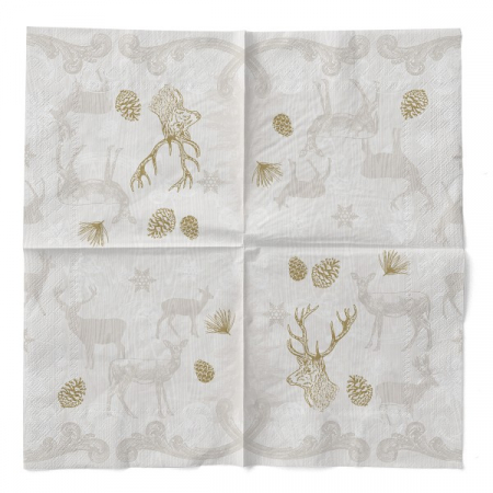 Servetele de masa de Craciun, 3 straturi, Tissue - Bruno (bej-auriu)) / 40 x 40 cm / 100 buc [2]