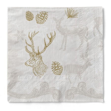 Produse - Servetele de masa de Craciun, 3 straturi, Tissue - Bruno (bej-auriu)) / 40 x 40 cm / 100 buc