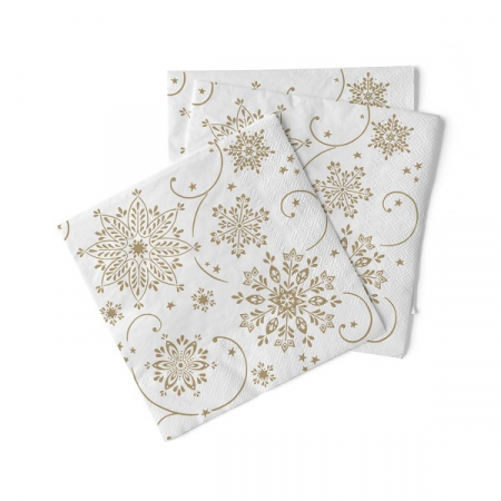 Servetele de masa de Craciun, 3 straturi, Tissue - Cristal (alb-auriu) / 33 x 33 cm / 100 buc [1]