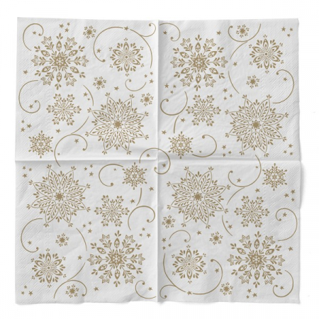 Servetele de masa de Craciun, 3 straturi, Tissue - Cristal (alb-auriu) / 33 x 33 cm / 100 buc [2]