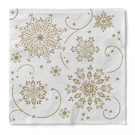 DECOR AURIU - Servetele de masa de Craciun, 3 straturi, Tissue - Cristal (alb-auriu) / 33 x 33 cm / 100 buc