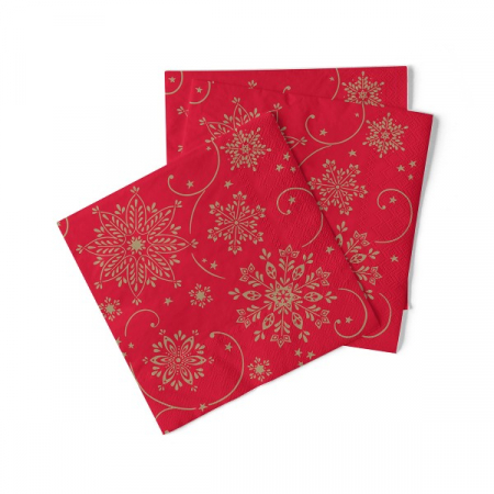 Servetele de masa de Craciun, 3 straturi, Tissue - Cristal (rosu-auriu) / 40 x 40 cm / 100 buc [1]