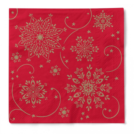 Produse - Servetele de masa de Craciun, 3 straturi, Tissue - Cristal (rosu-auriu) / 40 x 40 cm / 100 buc