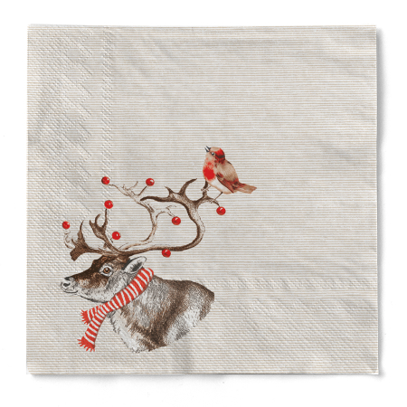 DECOR IARNA - Servetele de masa, 3 straturi, Tissue - Knut (ren) / 40 x 40 cm / 100 buc