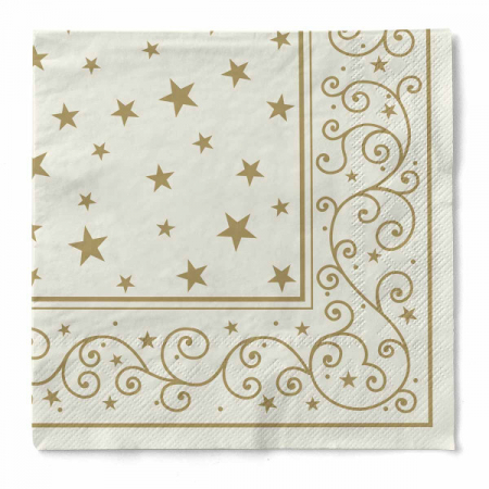 Produse - Servetele de masa de Craciun, 3 straturi, Tissue - Liam (crem) / 40 x 40 cm / 100 buc