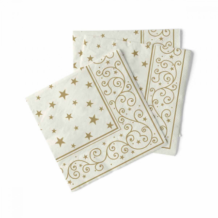 Servetele de masa de Craciun, 3 straturi, Tissue - Liam (crem) / 40 x 40 cm / 100 buc [1]