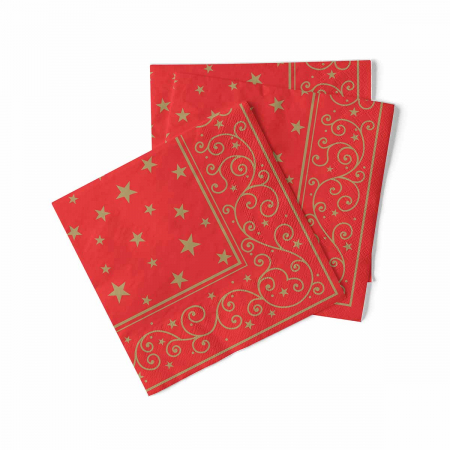 Servetele de masa de Craciun, 3 straturi, Tissue - Liam (rosii) / 40 x 40 cm / 100 buc [1]