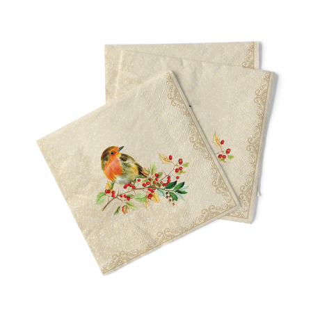 Servetele tissue 40 x 40 pentru Craciun - La comanda - Servetele de masa de Craciun, 3 straturi, Tissue - Pippa beige / 40 x 40 cm / 100 buc