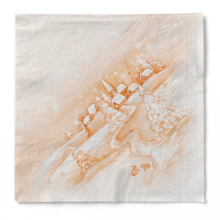 Produse - Servetele de masa de Craciun, 3 straturi, Tissue - Silence (portocaliu pastel) / 40 x 40 cm / 100 buc