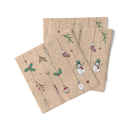 Servetele tissue 33 x 33 pentru Craciun - La comanda - Servetele de masa de Craciun, 3 straturi, Tissue - Snowman / 33 x 33 cm / 100 buc