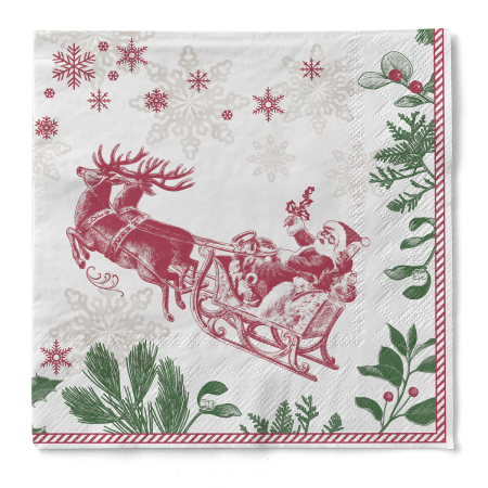 Servetele tissue 40 x 40 pentru Craciun - La comanda - Servetele de masa de Craciun, 3 straturi, Tissue - Tiemen (sanie Mos Crăciun) / 40 x 40 cm / 100 buc