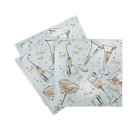 Servetele festive Craciun - La comanda - Servetele de masa festive Linclass pentru Revelion/Anul Nou Linclass - Cheers / 40 x 40 cm / 50 buc