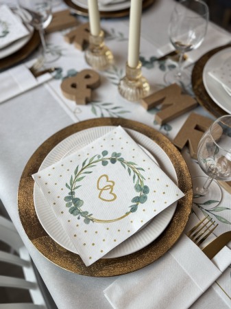 Servetele de masa festive Linclass Eukalyptus-Hertz (frunze eucalipt si inimioare) / 40 x 40 cm / 50 buc [11]