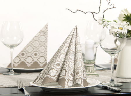 Servetele de masa festive Linclass - Mandy (Grej-alb) / 40 x 40 cm / 50 buc