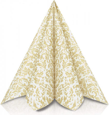 Produse - Servetele de masa festive Linclass - Ornaments (auriu-alb) / 40 x 40 cm / 50 buc