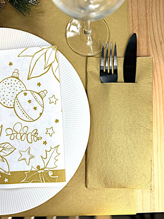 Servetele de masa festive Linclass pentru Craciun/Revelion - Milan (alb-auriu) / 40 x 40 cm / 50 buc [4]