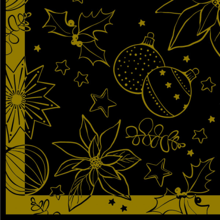 DECOR CRACIUN & REVELION - Servetele de masa festive Linclass pentru Craciun/Revelion - Milan (negru-auriu) / 40 x 40 cm / 50 buc