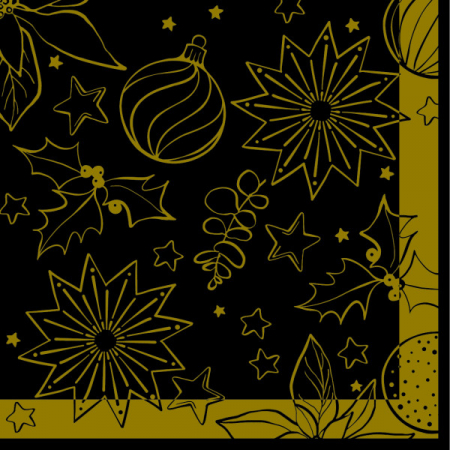 Servetele de masa festive Linclass pentru Craciun/Revelion - Milan (negru-auriu) / 40 x 40 cm / 50 buc [2]