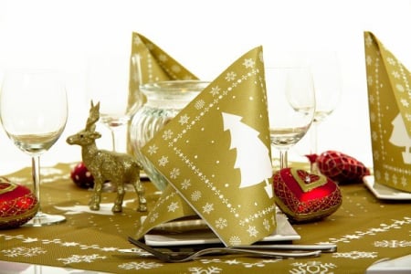 Servetele de masa festive Linclass pentru Craciun/Revelion - White Tree (auriu) / 40 x 40 cm / 12 buc [2]