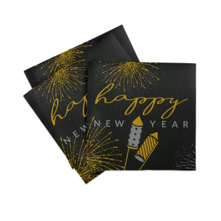 Servetele de masa festive Linclass pentru Revelion/Anul Nou - Linclass Rocky (negru-auriu-argintiu) / 40 x 40 cm / 50 buc [2]