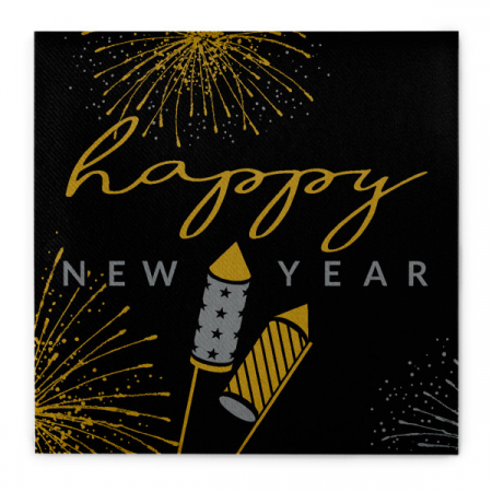Servetele festive - IARNA/CRACIUN/REVELION - Servetele de masa festive Linclass pentru Revelion/Anul Nou - Linclass Rocky (negru-auriu-argintiu) / 40 x 40 cm / 50 buc