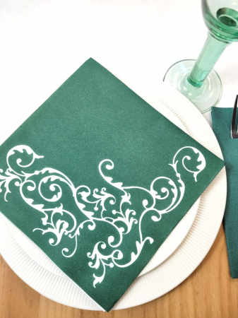 Servetele de masa festive Linclass - Pomp (verde-alb) / 40 x 40 cm / 50 buc [3]