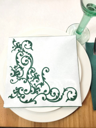Servetele de masa festive Linclass - Pomp (verde-alb) / 40 x 40 cm / 50 buc [4]