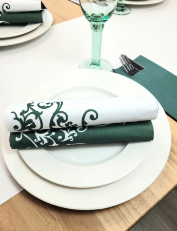 Servetele de masa festive Linclass - Pomp (verde-alb) / 40 x 40 cm / 50 buc [2]