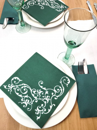Servetele de masa festive Linclass - Pomp (verde-alb) / 40 x 40 cm / 50 buc [5]