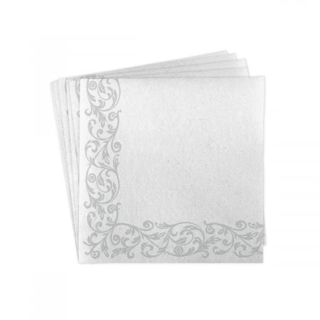 DECOR BOTEZ - Servetele de masa festive Linclass - Rob (model argintiu pe margine) / 40x40 cm / 50 buc