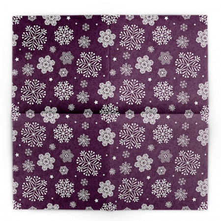 Servetele de masa festive Linclass - Steven (fulgi albi, fundal mov inchis)  / 40 x 40 cm / 50 buc [3]