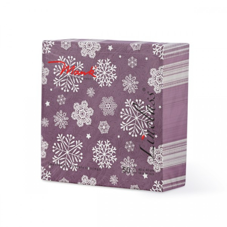 Servetele de masa festive Linclass - Steven (fulgi albi, fundal mov inchis)  / 40 x 40 cm / 50 buc [2]