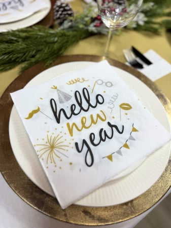 DECOR EVENIMENTE CORPORATE - Servetele de masa festive Softpoint- Hello New Year / 38 x 38 cm / 20 buc